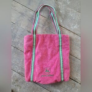 Terrycloth pink John Deere Beach bag.